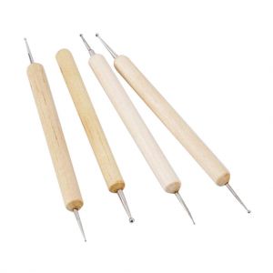 | SB Art | מגוון מוצרי אומנות איכותיים כלים 4Pcs Wooden Handle Ball Stylus Clay Pottery Ceramics Sculpting Modeling Tool