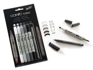 | SB Art | מגוון מוצרי אומנות איכותיים טושים Copic Ciao 5+1 Grey Tone Set Twin Tipped Markers Plus 0.3 Fineliner