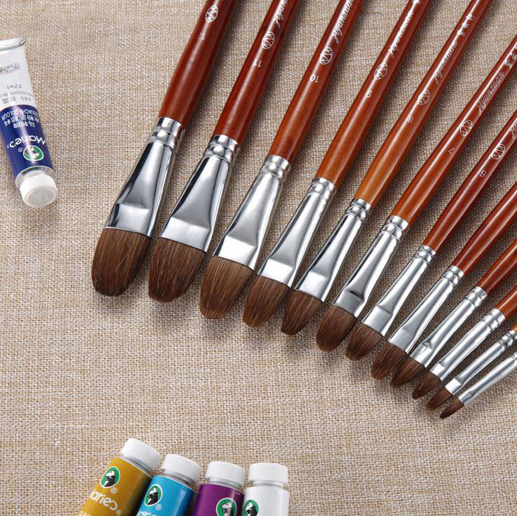 | SB Art | מגוון מוצרי אומנות איכותיים מברשות Sable Weasel Hair Filbert Artist Paint Brush For Oil Acrylic Watercolor 12 Sizs